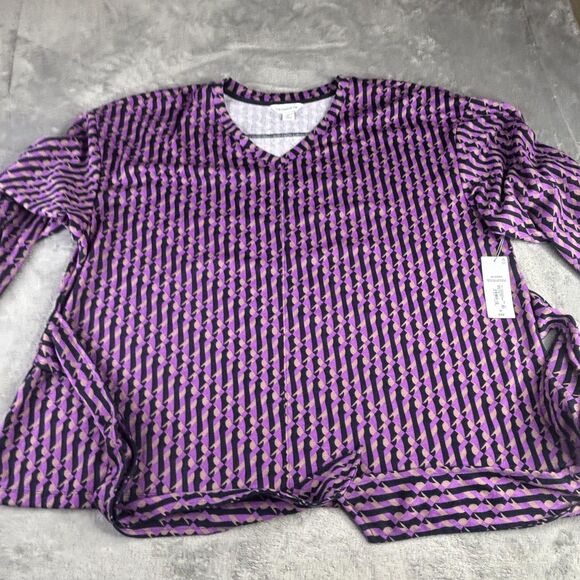 Liz Claiborne Shirt Womens 3X Bright Violet Geo V-Neck Tie Front Long Sleeve - Picture 11 of 16